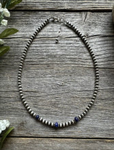 Load image into Gallery viewer, Sterling Silver 4mm Pearls with Lapis Bead Necklace Choker. 14 inch