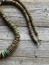 Load image into Gallery viewer, Long Southwestern Sterling Silver Green Turquoise Bead Necklace. 32 Inch