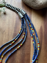 Load image into Gallery viewer, Sterling Silver Multi Strand Stone Heishi Lapis Pearls Bead Necklace 24 inch