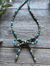 Load image into Gallery viewer, Bow Blue Green Turquoise Sterling Silver Pearls Bead Necklace. 18 Inch. Gift