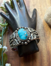 Load image into Gallery viewer, Rick Werito Sonoran Rose Turquoise Sterling Silver Stamped Cuff Bracelet. Navajo