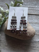 Load image into Gallery viewer, Sterling Silver Purple Spiny Oyster W Pearls Rosary Bead Dangle Earrings. 3 Inch