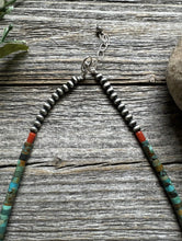 Load image into Gallery viewer, Sterling Silver Orange Spiny Oyster Turquoise Heishi Jackla Bead Necklace 17”