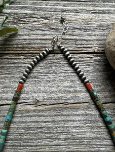 Sterling Silver Orange Spiny Oyster Turquoise Heishi Jackla Bead Necklace 17”