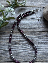 Load image into Gallery viewer, Southwestern Sterling Silver Purple Spiny Oyster Pearls Bead Necklace 18 inch