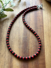 Load image into Gallery viewer, Sterling Silver Black Onyx W Red Coral Bead Necklace. 18 Inch