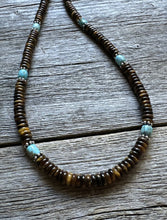 Load image into Gallery viewer, Southwestern 925 Sterling Silver Blue Turquoise Tigers Eye Bead Necklace 18 inch