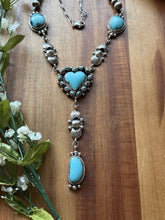 Load image into Gallery viewer, Navajo Sterling Silver Blue Turquoise Heart Lariat Pearls Bead Chain Necklace RY
