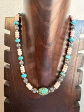 Load image into Gallery viewer, Sterling silver pink conch turquoise bead necklace 18 inch