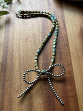Load image into Gallery viewer, Bow Sterling Silver Blue Green Turquoise Pearls Bead Necklace. 18 inch Gift