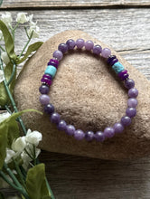 Load image into Gallery viewer, Multi Stone Purple 6.5 Inch Stretch Elastic Stretchy Bead Bracelet Gift