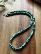 Load image into Gallery viewer, Sterling Silver Turquoise Purple Spiny Oyster Bead Necklace. 20 Inch