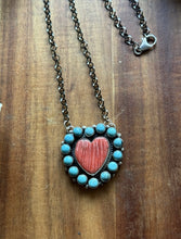 Load image into Gallery viewer, Navajo Sterling Silver Spiny Oyster Heart Turquoise Cluster Chain Necklace CY