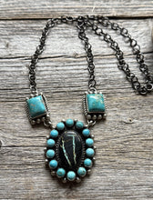 Load image into Gallery viewer, Navajo Sterling Silver Black Jack Turquoise Cluster Lariat Y Bead Necklace KY