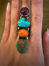 Load image into Gallery viewer, Navajo sterling silver mutistone ring adjustable size