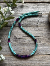 Load image into Gallery viewer, Sterling Silver Turquoise Dyed Sugilite Bead Necklace. 18 inch