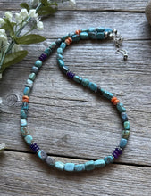 Load image into Gallery viewer, Sterling Silver Blue Green Turquoise Multi Stone Bead Necklace. 18 inch