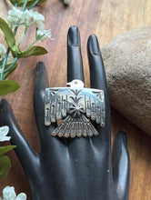 Load image into Gallery viewer, Navajo Sterling Silver Thunderbird Stamped Adjustable Ring Sunshine Reeves
