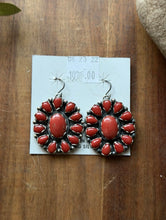 Load image into Gallery viewer, Navajo Native American Sterling Silver Red Coral Cluster Earrings. Gift 1.9 Inch