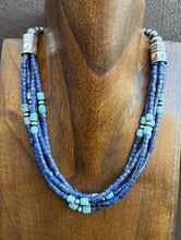 Load image into Gallery viewer, Sterling Silver Multi Strand Heishi Lapis Turquoise Pearls Bead Necklace 18 inch