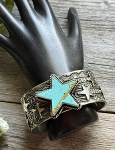 Sunshine Reeves 925 Sterling Silver Star Stamped Cuff Bracelet Native American