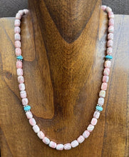 Load image into Gallery viewer, Sterling Silver Rhodochrosite Turquoise Bead Necklace. 18 inch. Gift