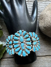 Load image into Gallery viewer, Vintage Pawn Navajo Sterling Silver Blue Turquoise Cluster Cuff Bracelet JW