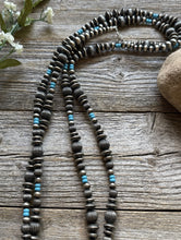 Load image into Gallery viewer, 60 Inch Sterling Silver Pearls Turquoise Bead Necklace