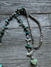 Load image into Gallery viewer, Vintage Native American Sterling Silver Fetish Turquoise Heishi Bead Necklace 30