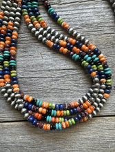 Load image into Gallery viewer, Sterling Silver Multi Stone Strand W Pearls Bead Necklace 30 inch
