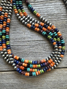 Sterling Silver Multi Stone Strand W Pearls Bead Necklace 30 inch