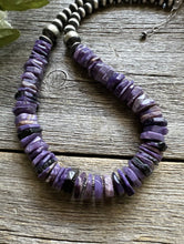 Load image into Gallery viewer, Southwestern 925 Sterling Silver Purple Charoite W Pearls Bead Necklace. 18 Inch