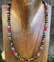 Load image into Gallery viewer, Southwestern Multi Stone Sterling Silver Tigers Eye Bead Necklace 18 inch