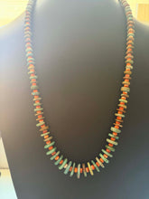Load image into Gallery viewer, Sterling silver graduated green turquoise with spiny oyster bead necklace 34 in