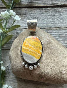 Navajo Sterling Silver Yellow Bumblebee Jasper Pendant RY Gift