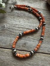 Load image into Gallery viewer, Sterling Silver Orange Spiny Oyster W Pearls Bead Necklace 18 inch