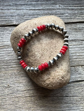 Load image into Gallery viewer, Red Coral 6mm 7 Inch Stretch Sterling Silver Pearls Bead Bracelet