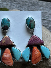 Load image into Gallery viewer, Navajo 925 Sterling Silver Multi Stone Cluster Earrings Marcella James