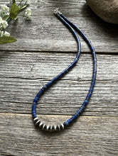 Load image into Gallery viewer, Southwestern 925 Sterling Silver Lapis Pearls Bead Necklace 18 Inch
