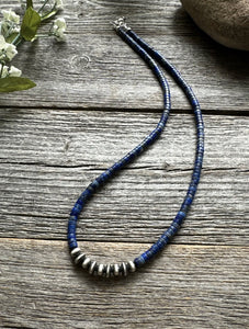 Southwestern 925 Sterling Silver Lapis Pearls Bead Necklace 18 Inch