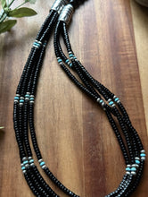 Load image into Gallery viewer, Sterling Silver Multi Strand Black Onyx Turquoise Pearls Bead Necklace. 26 Inch