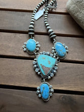 Load image into Gallery viewer, Navajo Sterling Silver Turquoise Lariat Pearls Chain Bead Necklace K Yazzie