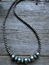 Load image into Gallery viewer, Sterling Silver Blue Turquoise W Pearls Bead Necklace. 18 inch