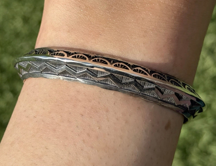 Sunshine Reeves Sterling Silver Stacker Cuff Bracelet Navajo Gift