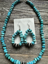 Load image into Gallery viewer, Sterling Silver Blue Turquoise Nuggets Bead Necklace W Earrings Set Gift 18 Inch
