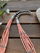 Load image into Gallery viewer, Sterling Silver Multi Strand Pink Coral W Pearls Bead Necklace 24 Inch