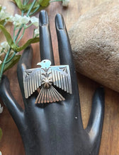 Load image into Gallery viewer, Navajo Sterling Silver Thunderbird Stamped Adjustable Ring Sunshine Reeves