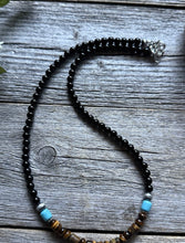 Load image into Gallery viewer, Sterling Silver Black Onyx Tigers Eye Turquoise Bead Necklace. 18 Inch Gift