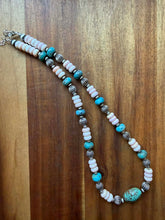 Load image into Gallery viewer, Sterling silver pink conch turquoise bead necklace 18 inch