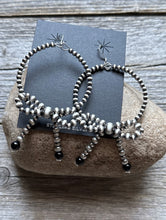 Load image into Gallery viewer, Sterling Silver Bow Black Onyx Pearls Hoop Bead Earrings 3.5 Inch